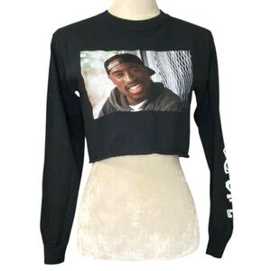 Bioworld Poetic Justice 2Pac Tupac Portrait‎ Long Sleeve Black Crop Top Sz S